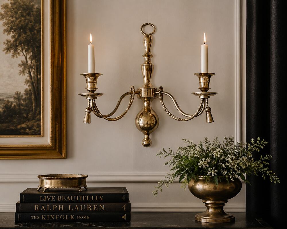 Vintage Solid Brass Two Arm Candelabra | 13" Hollywood Regency Candle Holder